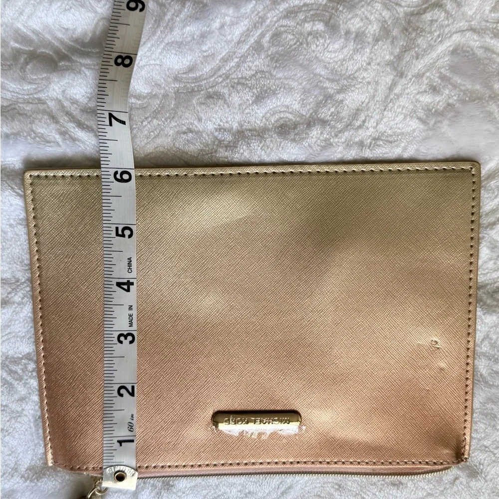 Michael Kors Rose Gold Zip Clutch Wristlet Metallic Saffiano Pouch